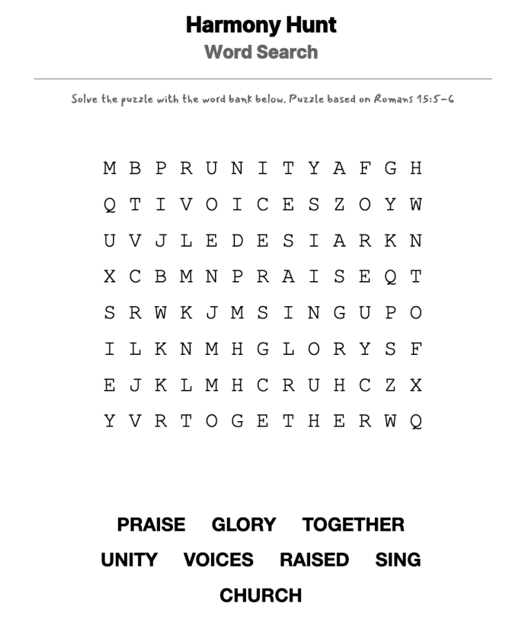 A Spirit of Unity word-search